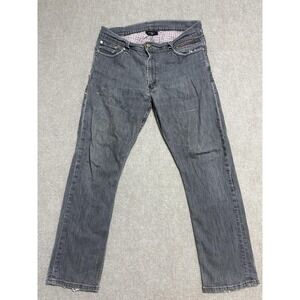 Levis 514 Jeans Mens 36x30 Gray Slim Straight Distressed Denim Red‎ Stitching